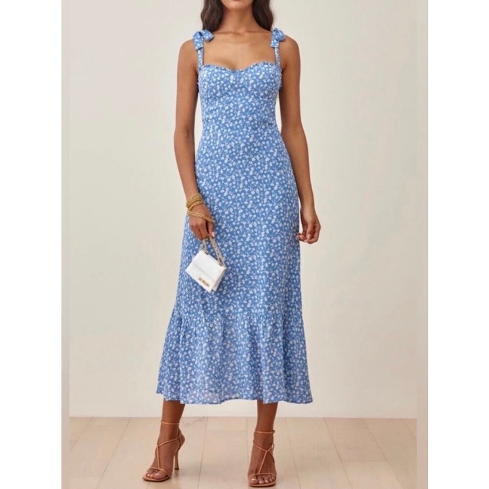 Reformation Blue Floral Midi Dress